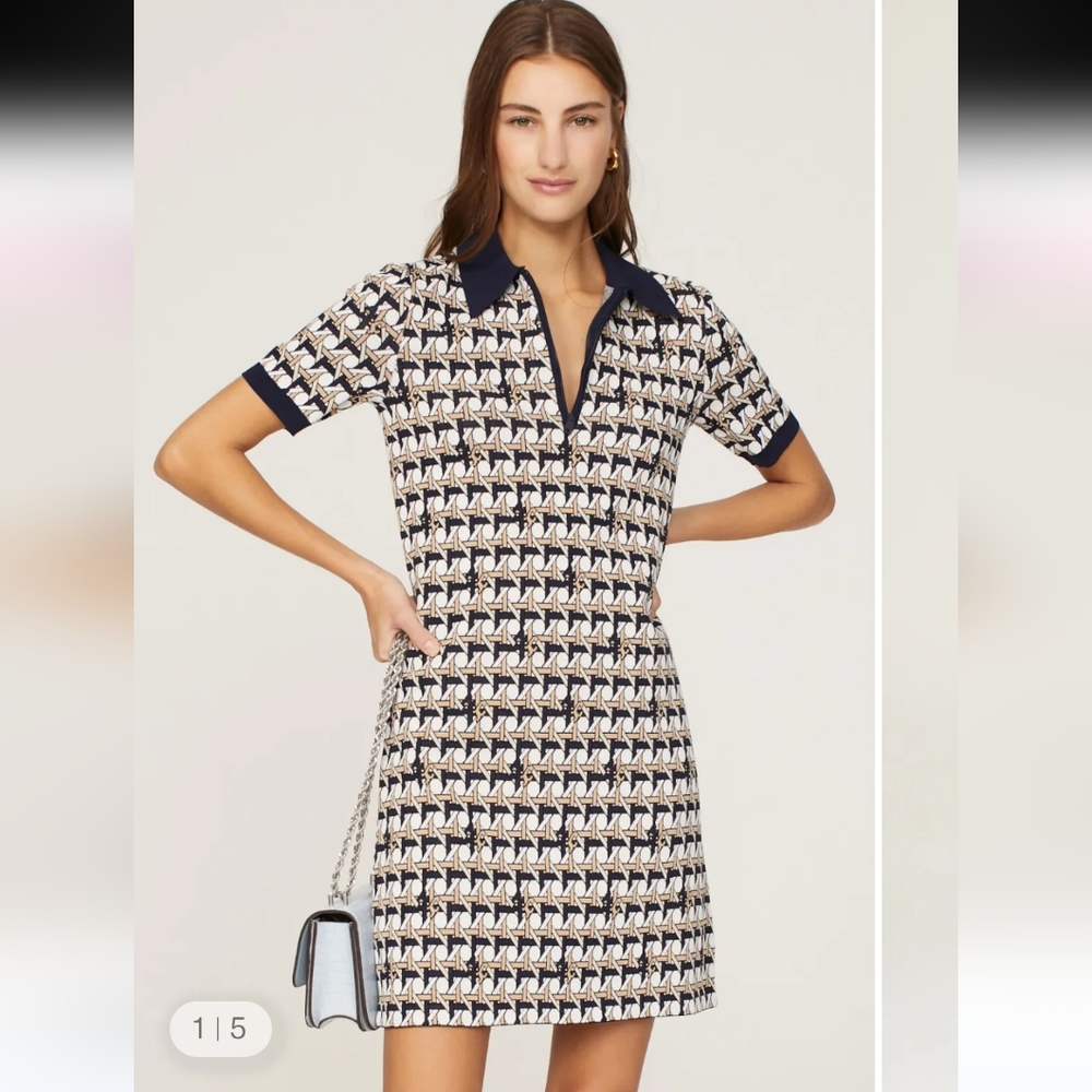 Tory Burch Navy and Cream Patterned Dress